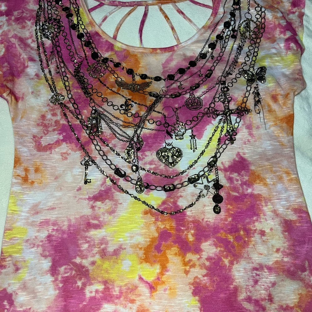 BONGO Multicolor Tie-Dye Top with Chain Details
